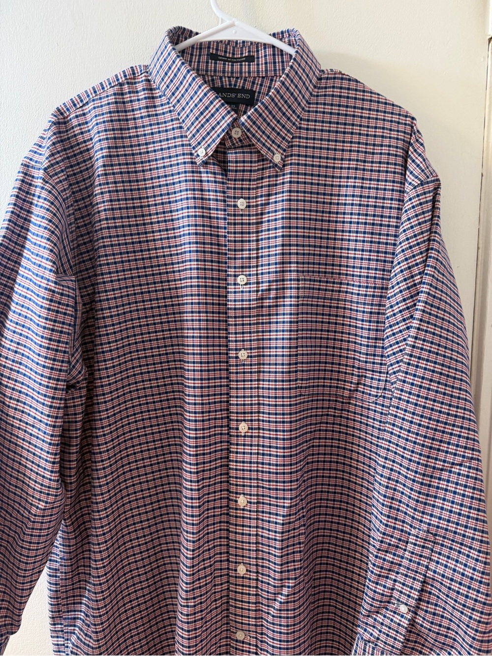 Lands' End Men's Red, White & Blue Plaid Button-Down Shirt